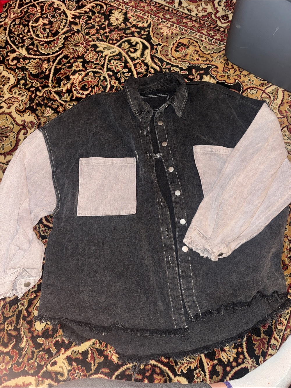 POL Charcoal Black & grey Denim Button-up Shacket size M